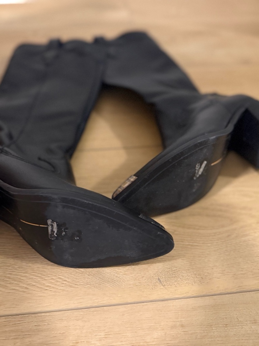 Dolce Vita Black Over-the-Knee Leather Boots with Silver Toe Caps - Picture 2 of 2